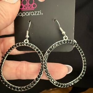 Paparazzi Dazzling Black and Silver Earrings